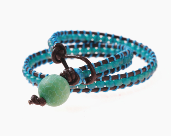 blue double wrapped leather bracelet